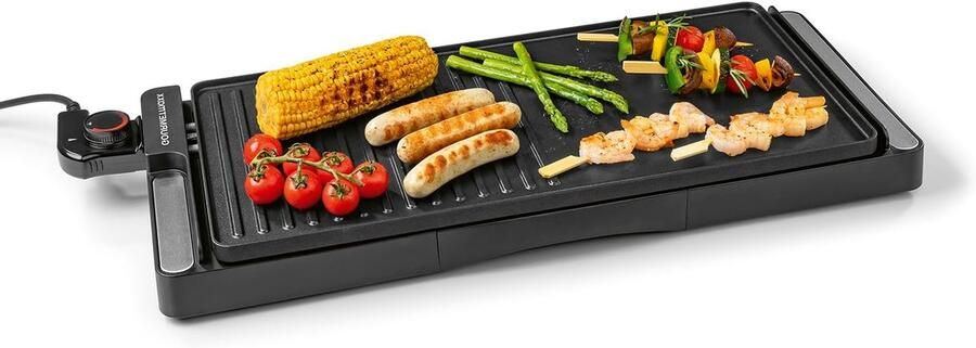 Elektrische Tafelgrill Contactgrill Binnen Gezellig Grillen Rookvrij Grillen 2200 Watt Zwart