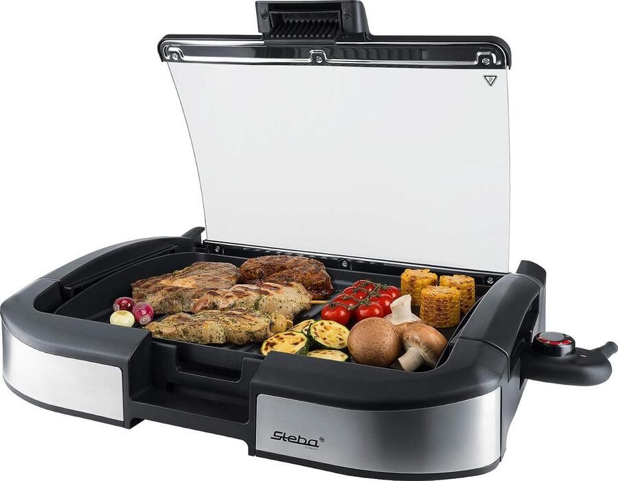 Elektrische Tafelgrill Contactgrill Indoor Grill Gezellig Grillen Dubbelzijdig Grilloppervlak 40 x 29 cm Zwart