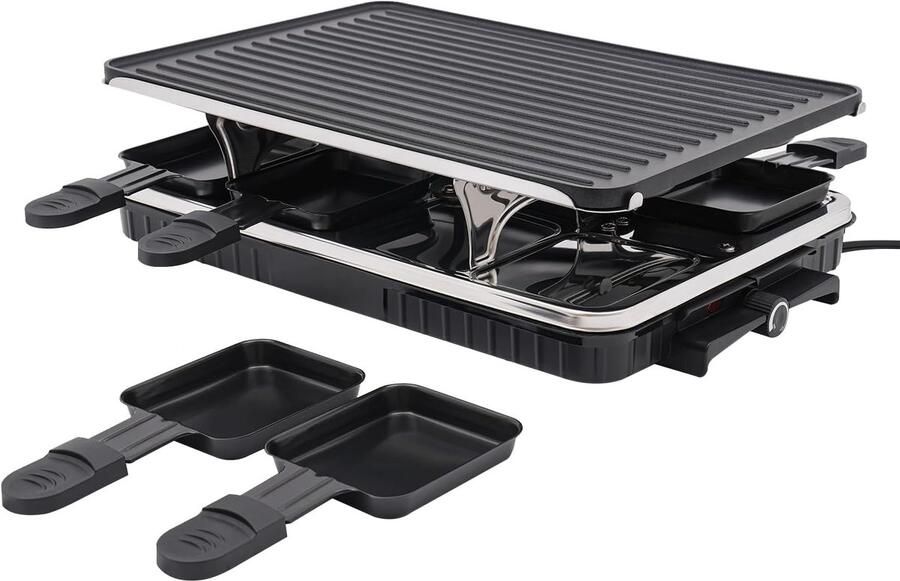Elektrische Tafelgrill Contactgrill Raclette Gezellig Grillen Antiaanbaklaag 6-8 personen Zwart