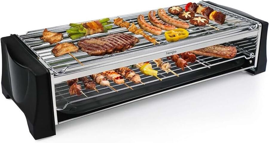 Elektrische tafelgrill elektrische grill dubbellaags 2200 W smokeless BBQ grill voor balkon indoor party grillnet van roestvrij staal zwart