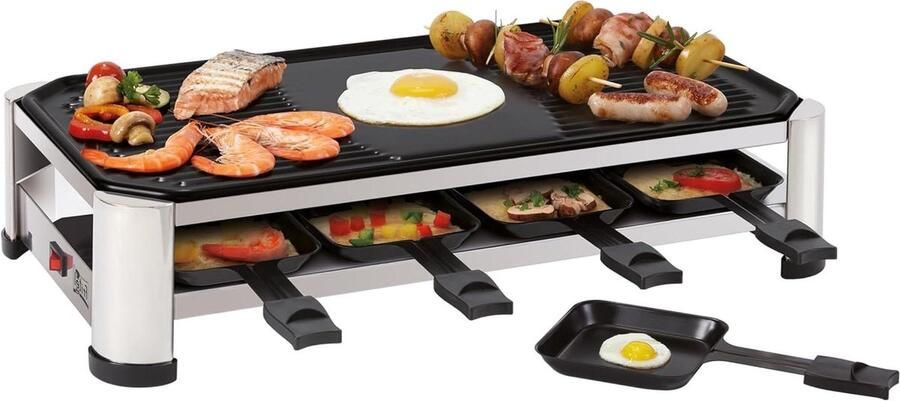 Elektrische Tafelgrill Gourmetstel Bakplaat Gezellig Tafelen PFAS Vrije Coating 49.5x27 cm Zilver Zwart