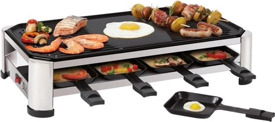 Elektrische tafelgrill Gourmetstel met bakplaat Samen tafelen PFAS-vrije plaat 49x27 cm Zilver zwart