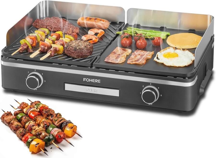 Elektrische tafelgrill met 2400 W en gescheiden grillplaten