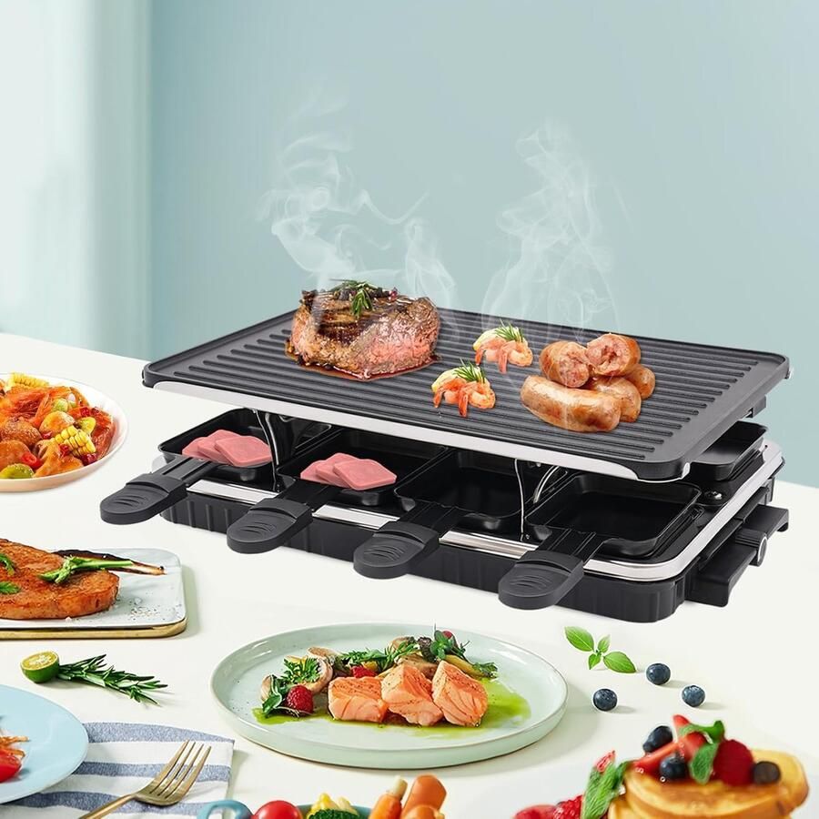 Elektrische Tafelgrill Plancha Teppanyaki Gezellig Grillen 8 Kleine Bakplaten 41 x 25 cm Zwart