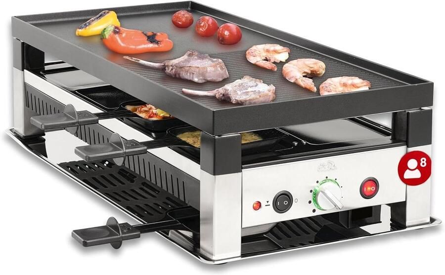 Elektrische Tafelgrill Raclette Grill Fun Cooking Gezellig Eten 5-in-1 Multifunctioneel 8 Personen RVS