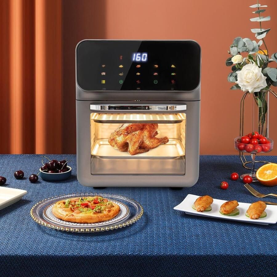 Elektrische Tafeloven Compacte Keukenoven Bakken Grillen Ontdooien LCD Touchscreen Bediening 13 Liter Capaciteit Zwart