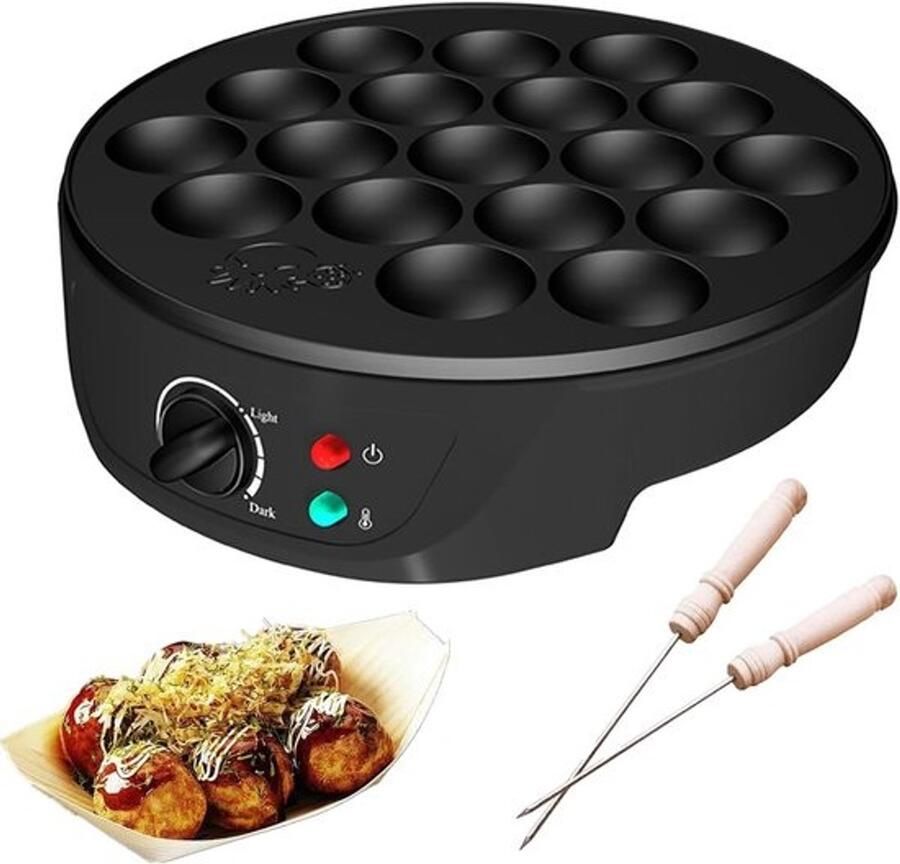 Elektrische Takoyaki-maker 18 gaten Takoyaki-pan met scheidende trechterbeker en 2 Takoyaki-balnaalden snel verwarmen niet-stick Octopus-balmaker voor brunch diner snacks