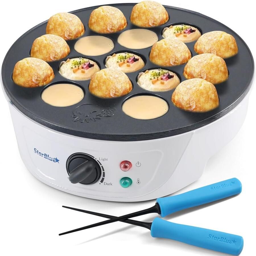 Takoyaki Maker Octopus Ball Pan Japanse Snacks Maken Verstelbare Temperatuur 18 Holes Wit