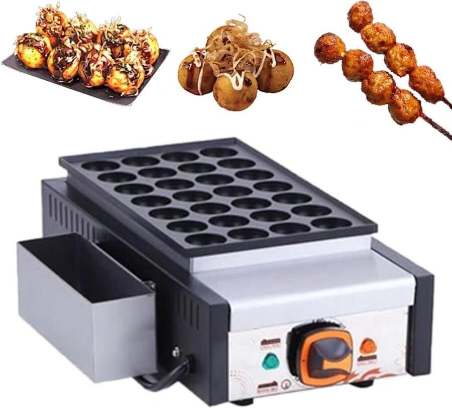 Elektrische Takoyaki Maker Octopus Bal Machine Snacks Bereiden 28 Gaten 1650 W Zwart
