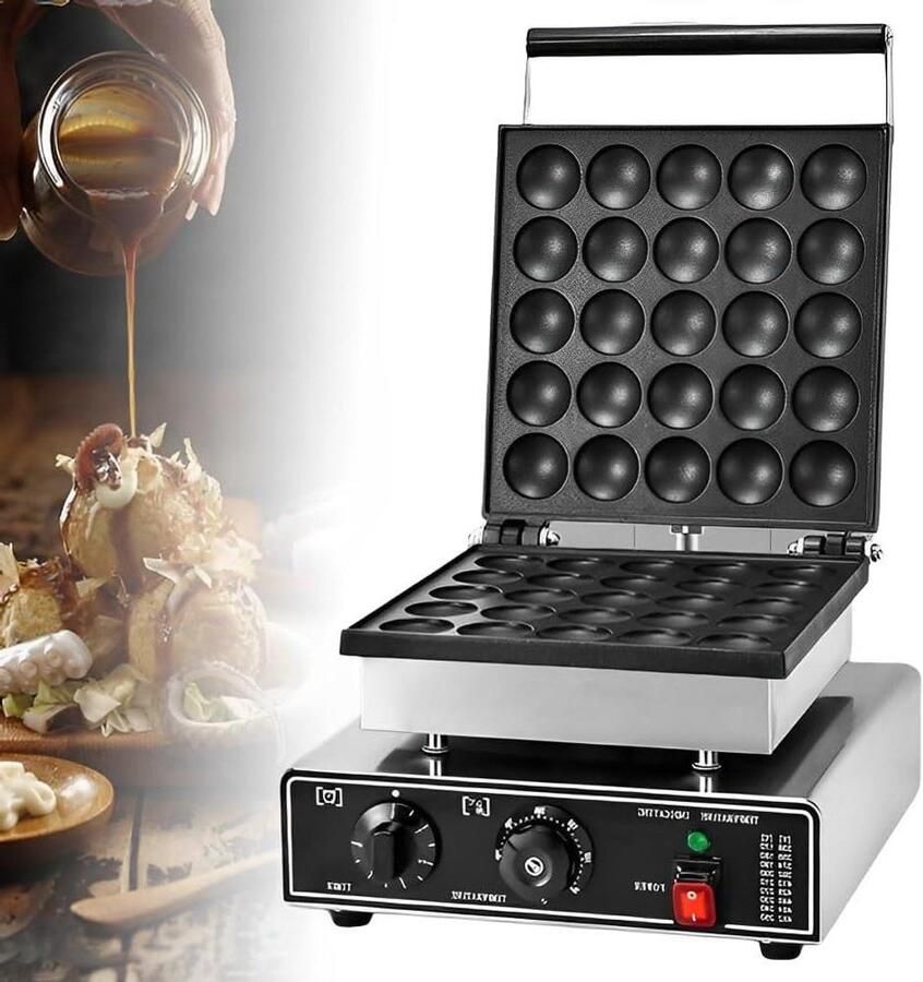 Elektrische Takoyaki Maker Octopus Ball Grill Snacks Maken 25 Gaten 30x43x24cm Zilver