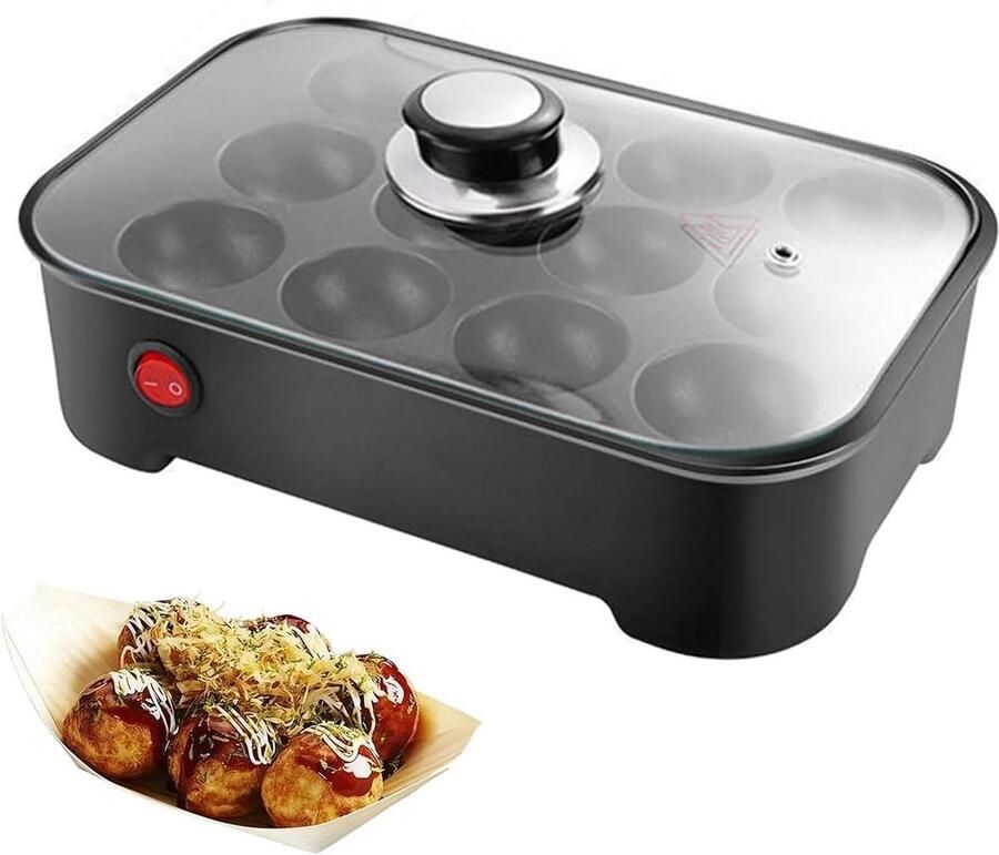 Elektrische Takoyaki Maker Octopus Ball Machine Snacks Maken Intelligente Temperatuurregeling 12 Gaten Zwart