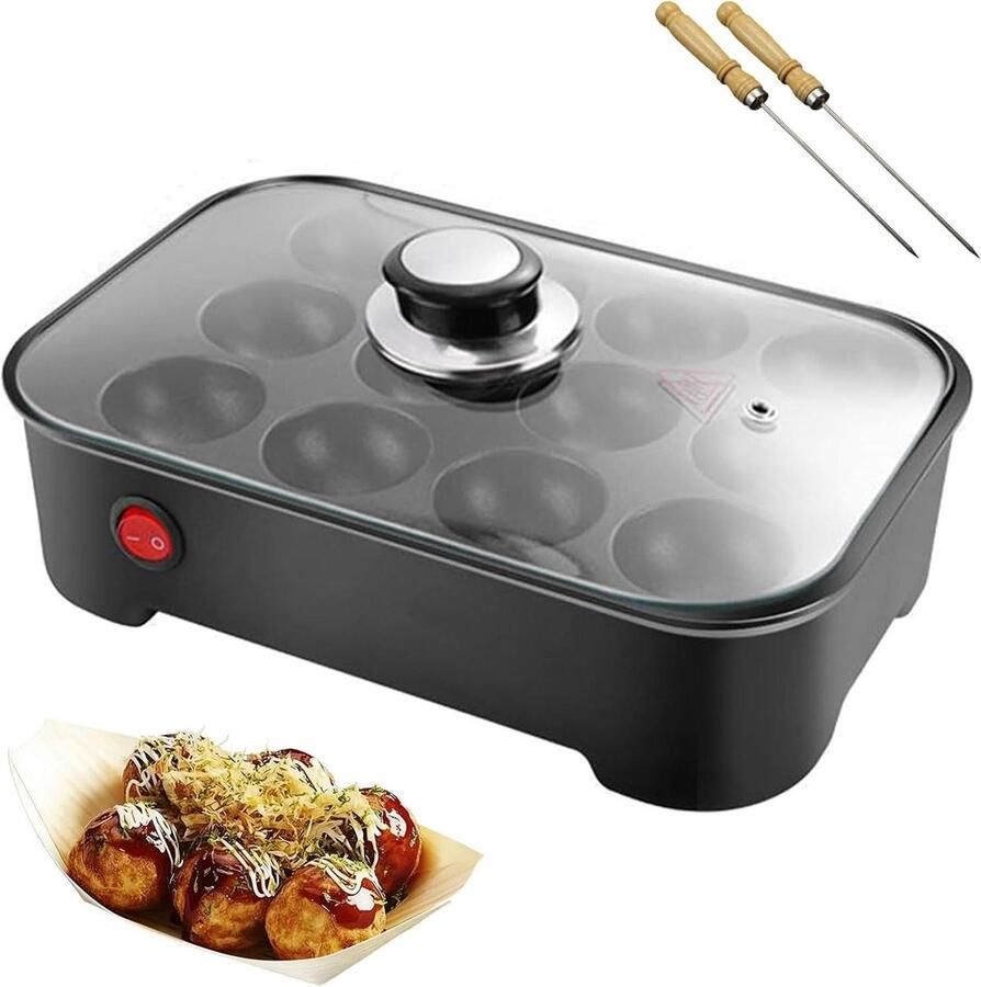 Elektrische Takoyaki Maker Octopus Ball Maker Japanse Snacks Maken Slimme Temperatuurregeling 12-gaats Zwart