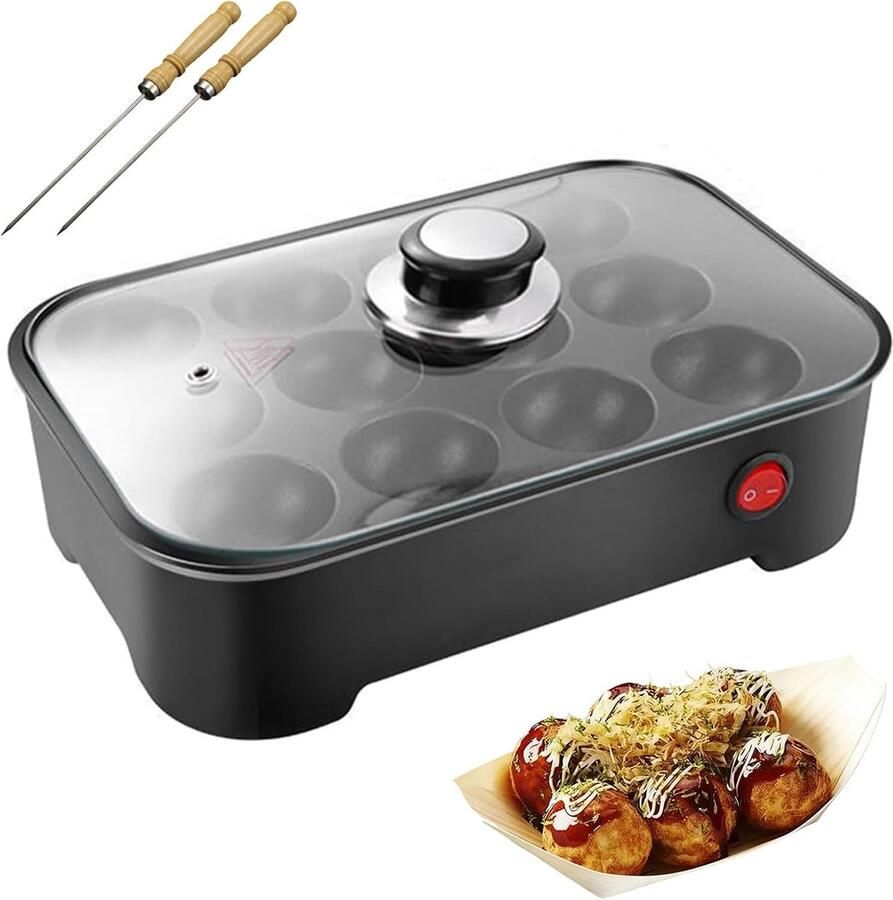 Elektrische Takoyaki Maker Octopus Ball Maker Japanse Snacks Maken Slimme Temperatuurregeling 12-gaats Zwart