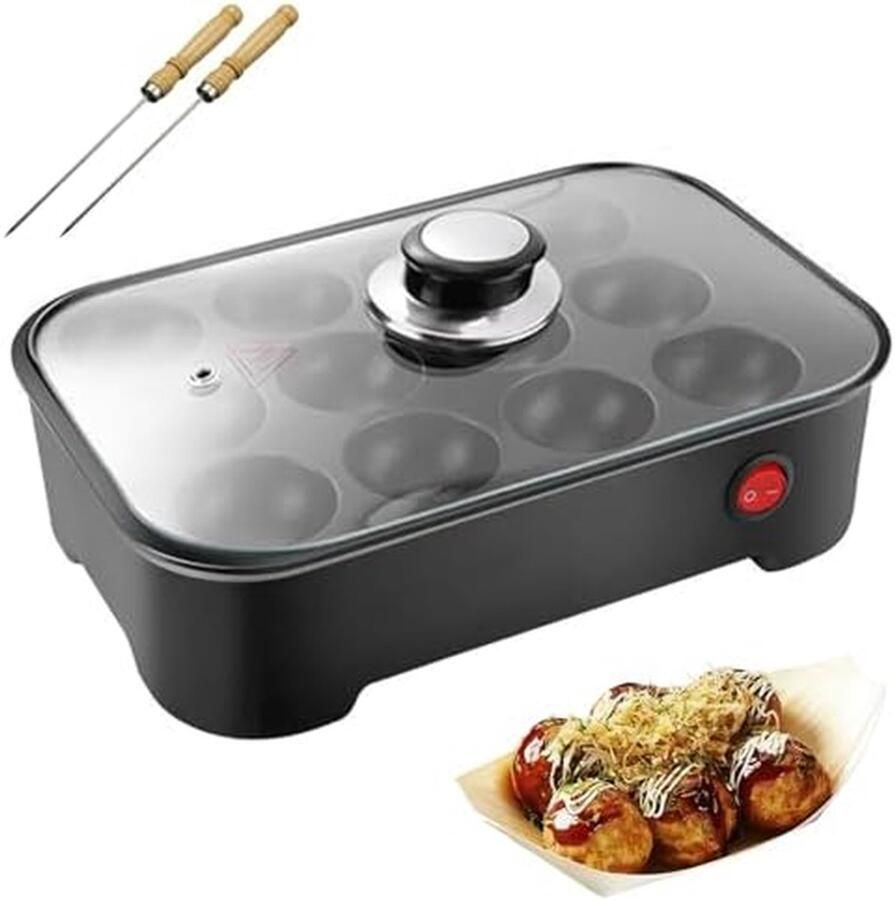 Elektrische Takoyaki Maker Octopus Ball Pan Japanse Snacks Maken Slimme Temperatuurregeling 12-Gaats Zwart