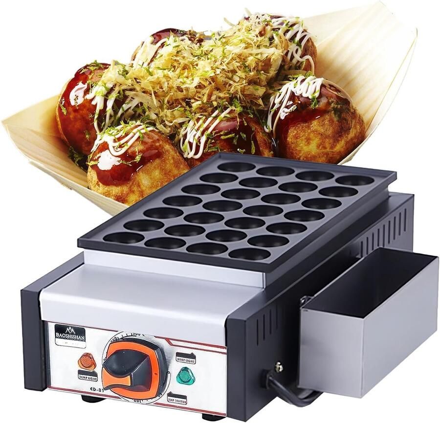Elektrische Takoyaki Maker Octopus Ball Pan Snacks Maken 28 Gaten Capaciteit 23x43x15 cm Zilver