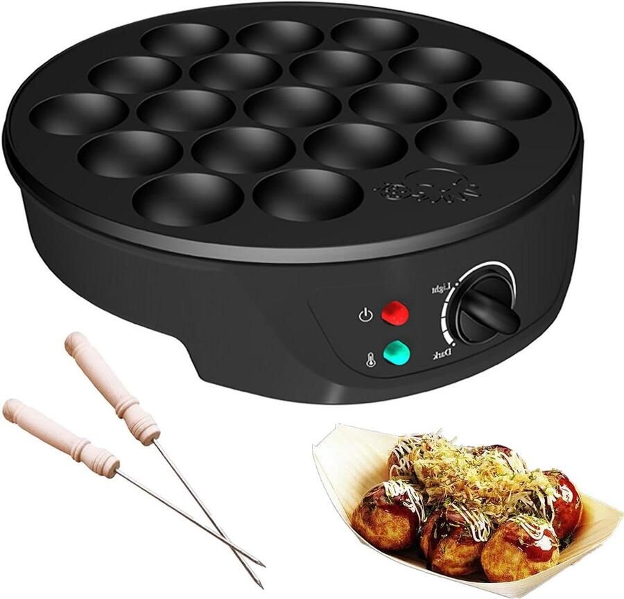 Elektrische Takoyaki Maker Octopusbal Pan Snacks Maken 18 Gaten 22 x 23.5 cm Zwart