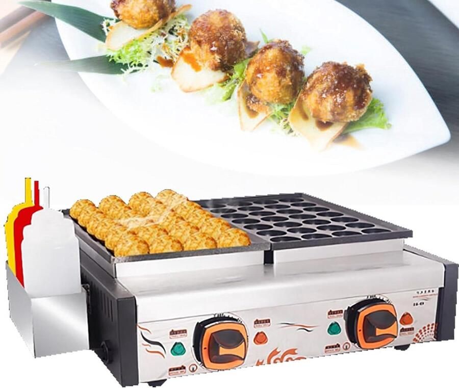 Elektrische Takoyaki Maker Octopusbal Pan Snacks Maken 56 Gaten Pan 3300W Zwart