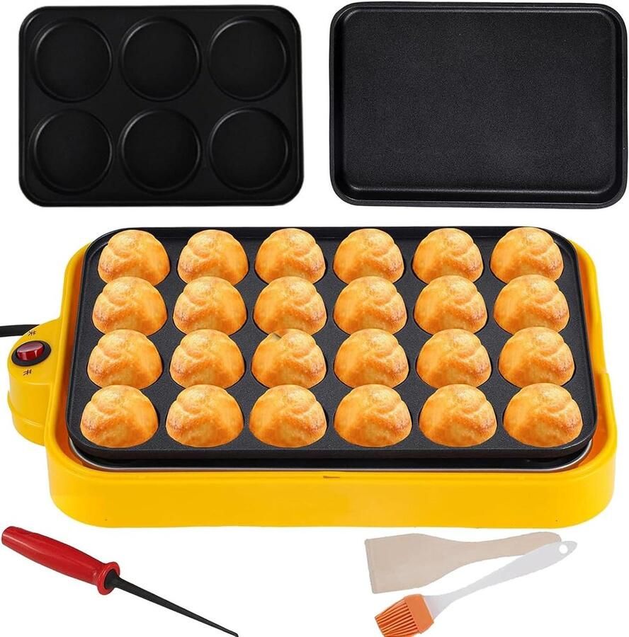Elektrische Takoyaki Maker Pancake Machine Snacks Bereiden Automatische Temperatuurregeling 24 Gaten Zwart