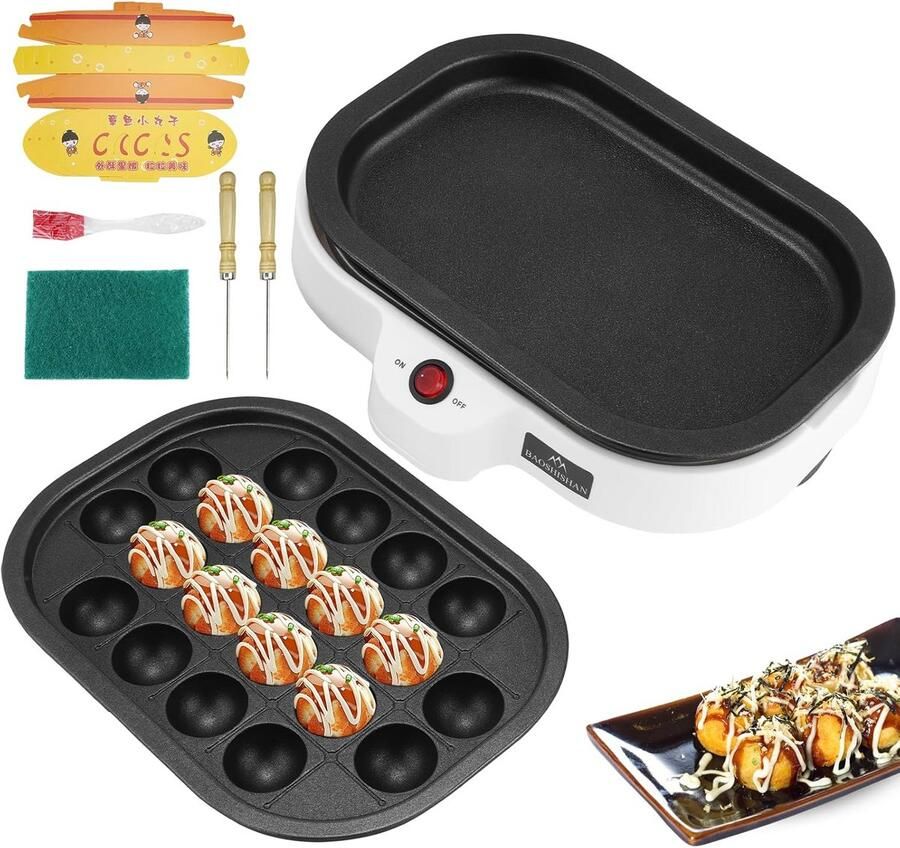 Elektrische Takoyaki Pan met 20 Gaten Anti-aanbak voor Octopus Ballen en Meer