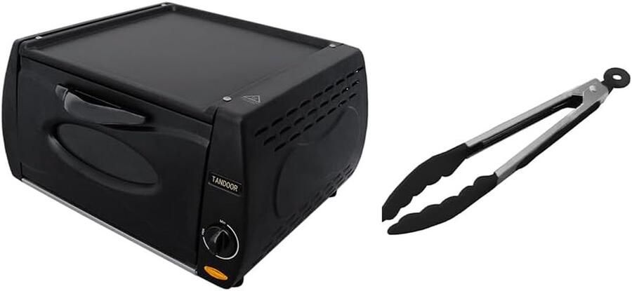 Elektrische Tandoor Oven Mini Oven Flatbread Pizza Chapati Maken Anti-aanbakplaat Inclusief Tang Zwart