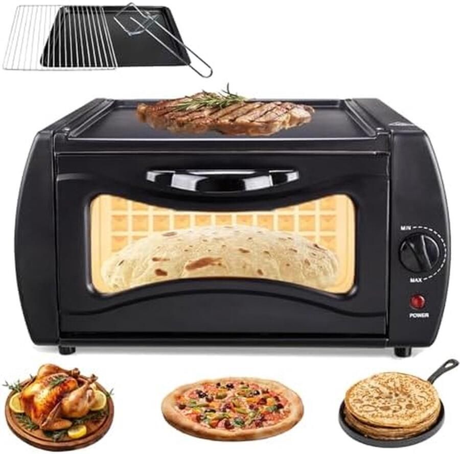 Elektrische Tandoor Oven Mini Pizza Maker Thuis Koken Dubbele Pizza Capaciteit 15L Zwart