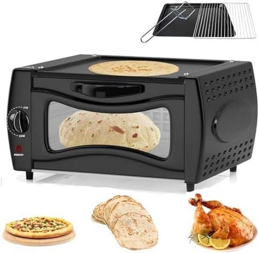 Elektrische Tandoor Oven Pizza Maker Thuis Bakken Dubbele Pizza Capaciteit 15L Capaciteit Mat Zwart