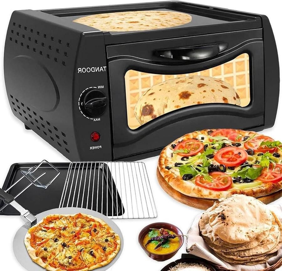 Elektrische Tandoor Oven Pizzaoven Mini Oven Thuis Maaltijden Bereiden Dubbele Kookfunctie 15L Inhoud Zwart