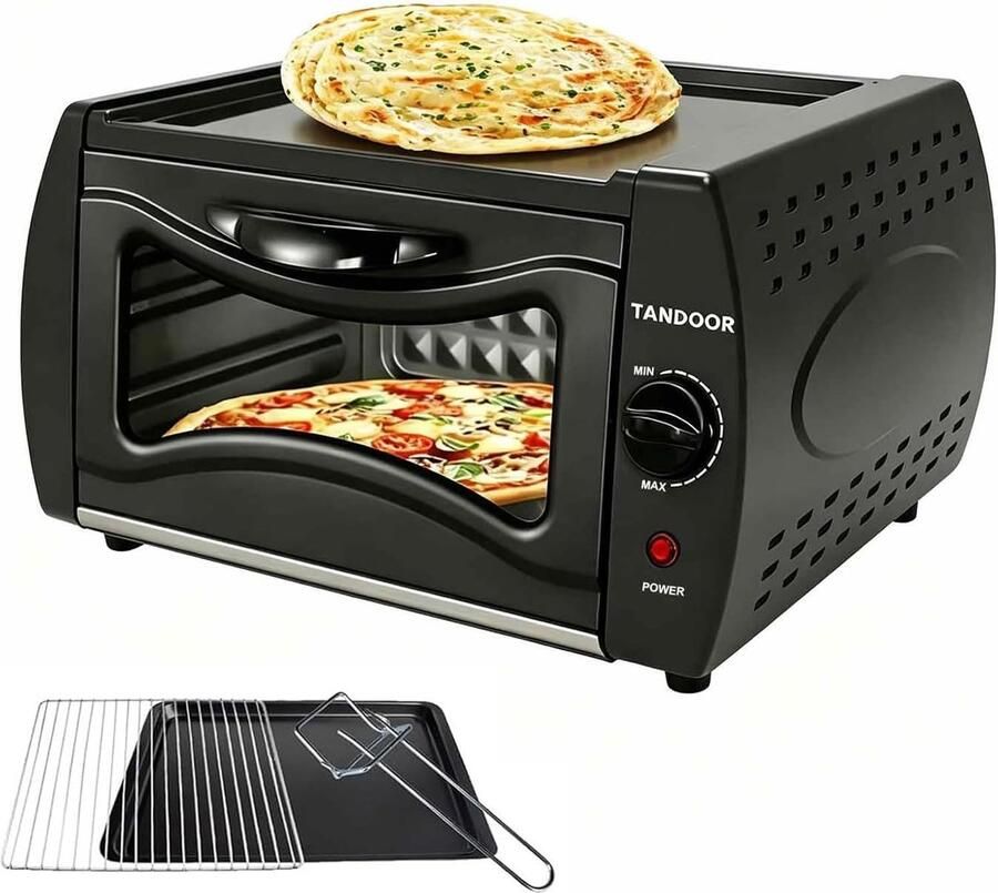 Elektrische Tandoor Oven Pizza Naan Maker Thuis Koken Dubbele Kookcapaciteit 15 Liter Zwart