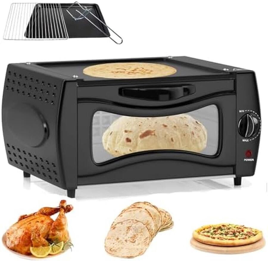 Elektrische Pizzaoven Tandoor Oven Mini Pizza Bakken Dubbele Pizza Capaciteit 15L Zwart