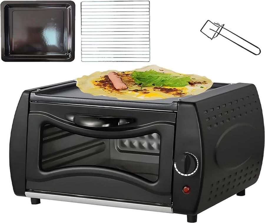 Elektrische Pizzaoven Aanrecht Broodrooster Thuis Bakken Grillen Dubbele Kookcapaciteit 39x30x22 cm Zwart