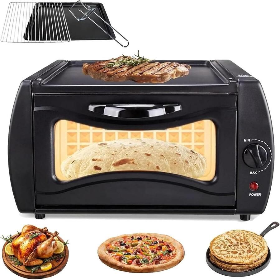 Elektrische Tandooroven Mini Pizzamaker Thuis Koken Dubbel Kookoppervlak 15 Liter Zwart