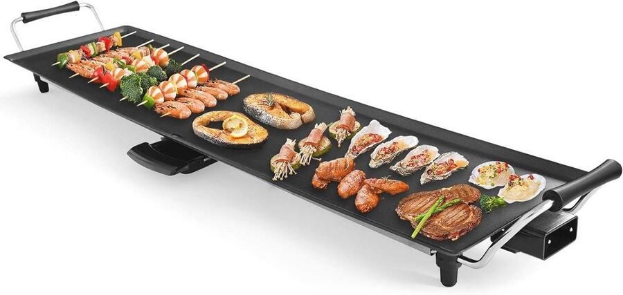 Elektrische Teppanyaki Grill 1800 W met Antiaanbaklaag Instelbare Thermostaat en Afneembare Vetopvangbak Ideaal voor BBQ en Party's Groot Grilloppervlak 90 x 23 cm