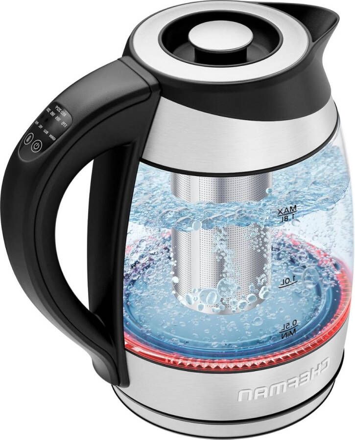 Elektrische theeketel 18 liter warmwatertemperatuurregeling roestvrij stalen staal thee-infuser automatische veiligheidssluiting LED-indicatorlichten afneembaar deksel