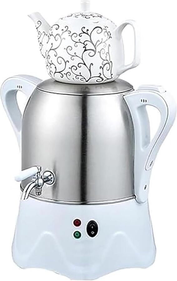 Elektrische Theemaker Dubbele Pot Thee Zetten Warmhoudfunctie 3.6 Liter Wit