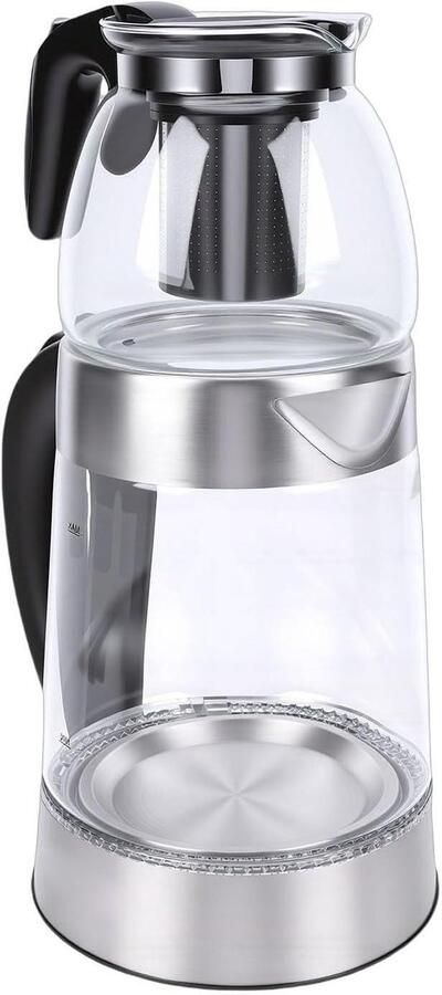 Elektrische Theemaker Dubbele Waterkoker Turkse Theepot Thee Zetten Dubbele Ketel 2.2 Liter Roestvrij Staal