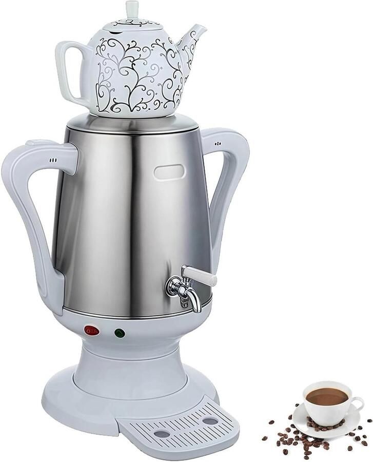 Elektrische Theemaker Koffiezetapparaat Thee Zetten Dubbele Pot 4L & 1L Wit