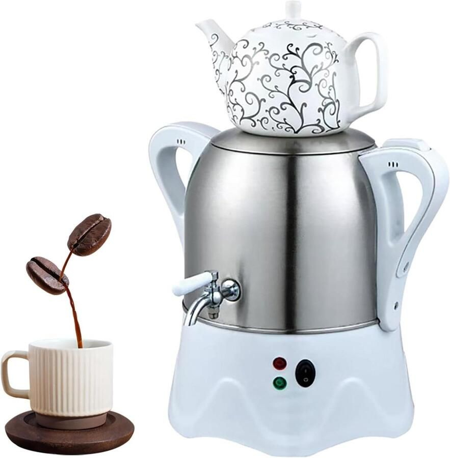 Elektrische Theemaker Samovar Waterkoker Theepot Thee Zetten Dubbele Pot 3L + 1L Wit