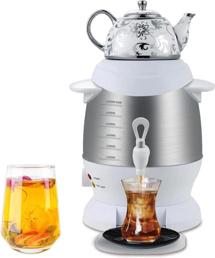 Elektrische Theemaker Samovar Waterkoker Thee Zetten Dubbele Ketel 5L Ketel 1L Pot Wit