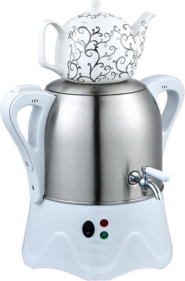 Elektrische Theemaker Samovar Waterkoker Thee Zetten Dubbele Pot 3L + 1L Roestvrij Staal