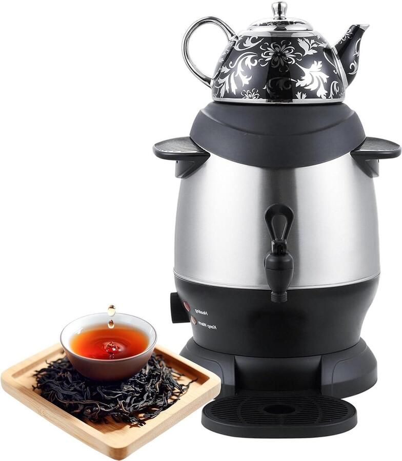 Elektrische Theemaker Samovar Waterkoker Thee Zetten Dubbele Pot 4L + 1L Zilver