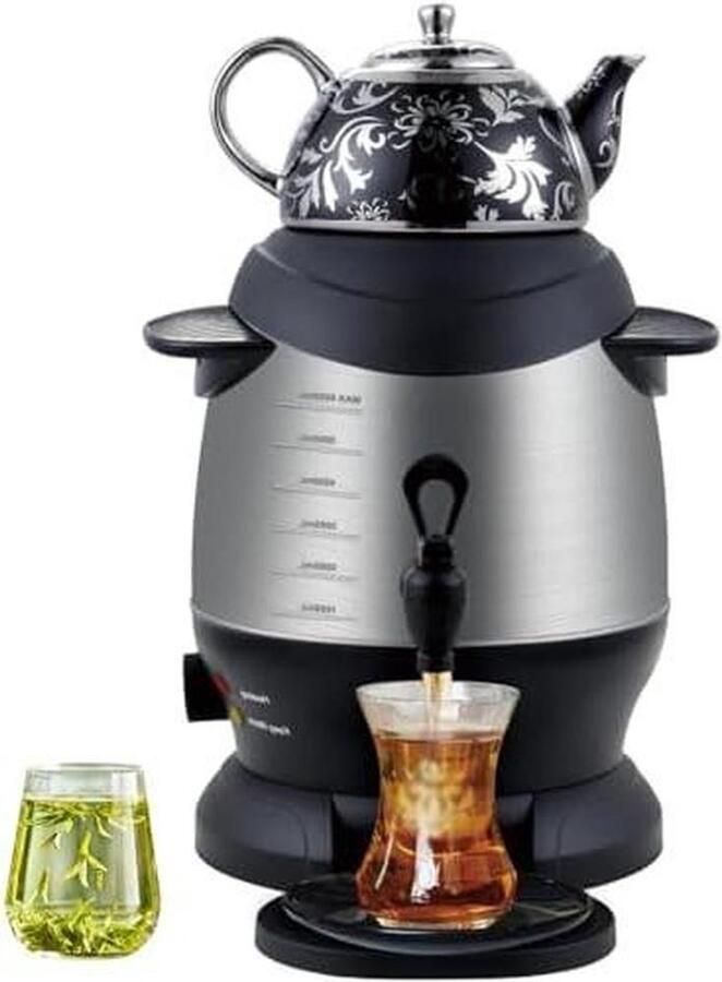 Elektrische Theemaker Samovar Waterkoker Thee Zetten Dubbele Theepot 5 Liter Ketel Zwart