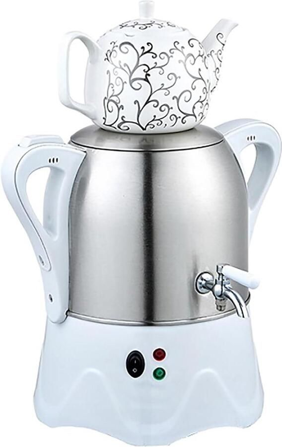 Elektrische theemaker Samovar waterkoker Thee zetten thuis Automatische warmhoudfunctie 3 liter + 1 liter Zilverkleurig