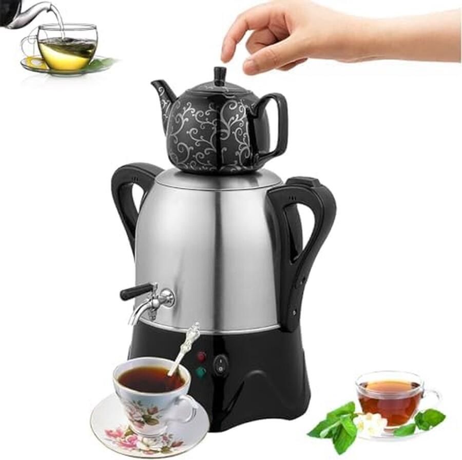 Elektrische Theemaker Theeapparaat Waterkoker Thee Zetten Dubbele Pot 3 Liter Zilver