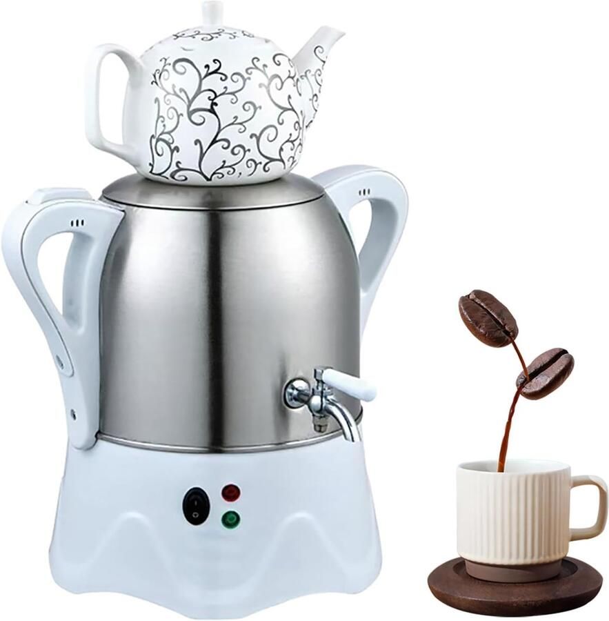 Elektrische Theemaker Waterkoker Samovar Thee Koffie Zetten Warmhoudfunctie 3L 1L Wit