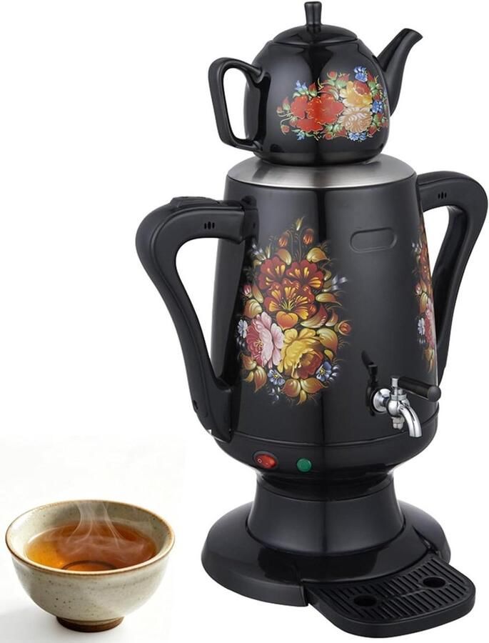 Elektrische Theemaker Waterkoker Theepot Thee Koffie Zetten Dubbele Pot Systeem 3.5L 1L Zilverkleurig