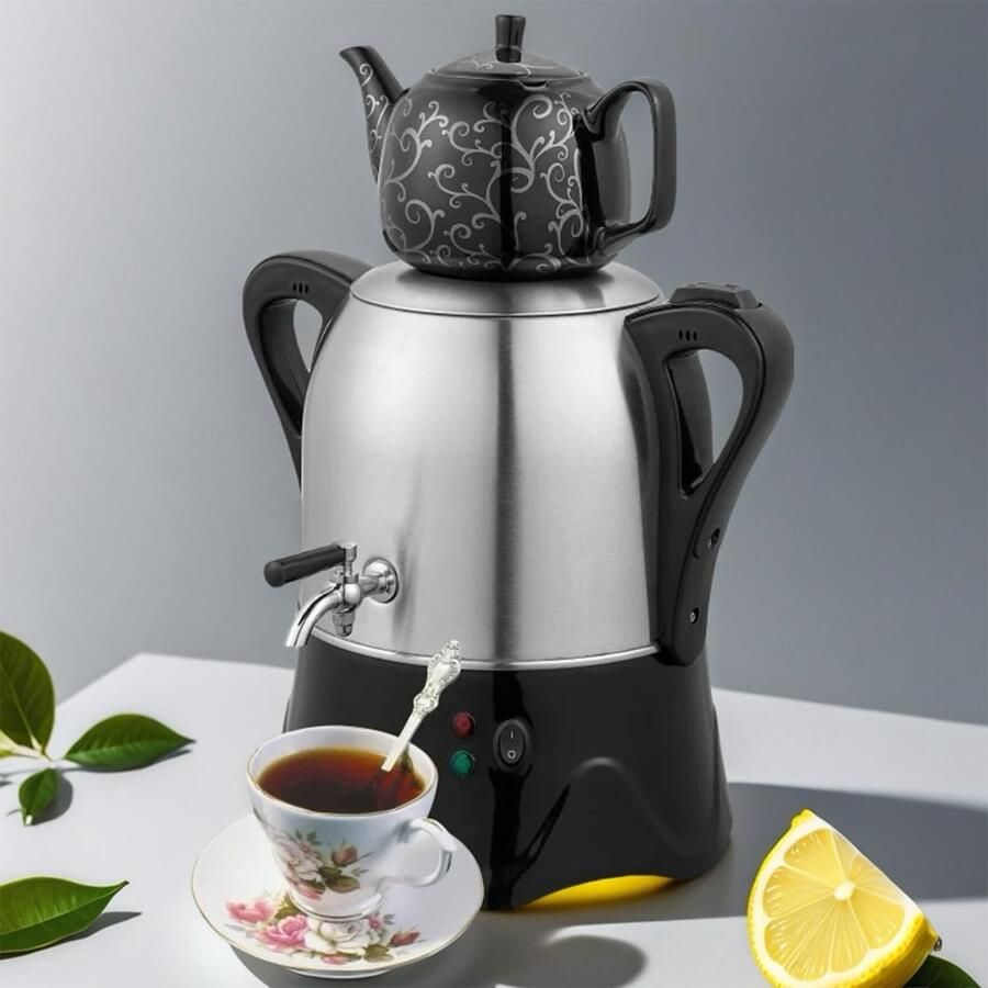 Elektrische Theemaker Waterkoker Theepot Thee Koffie Zetten Warm Houd Functie 3L 1L Zilver