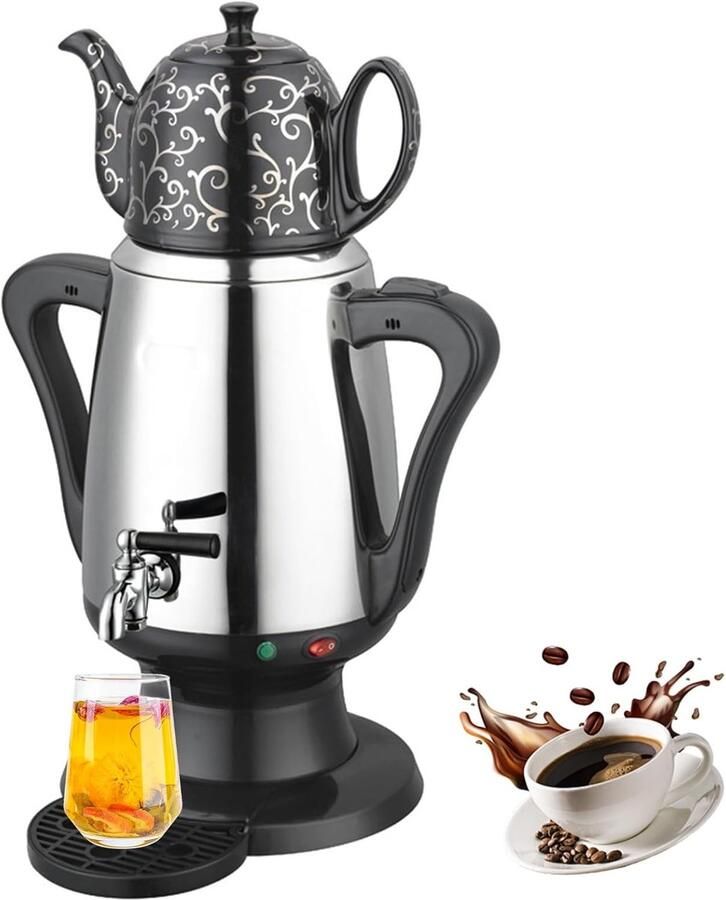 Elektrische Theemaker Waterkoker Theepot Traditioneel Thee Zetten Dubbele Wand RVS 3.5 Liter Zilver