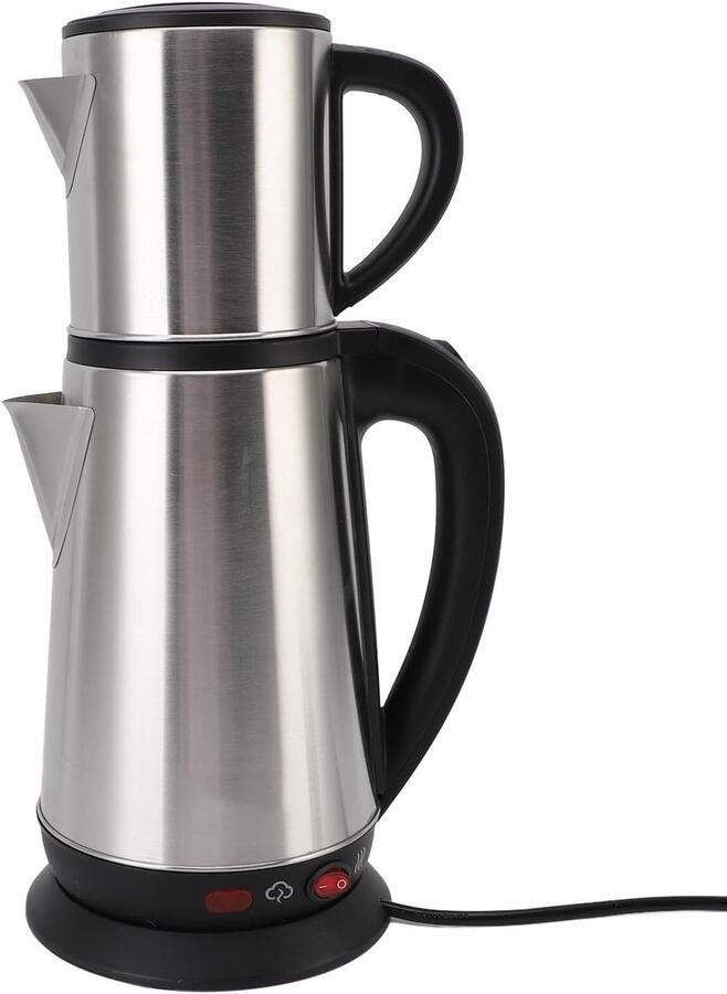 Elektrische Theepot Set Waterkoker Theemaker Authentiek Thee Zetten Dubbele Capaciteit 1L en 2L Zilver