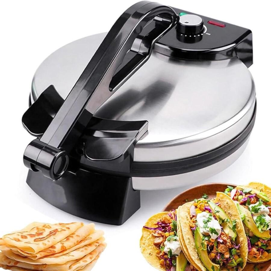 Elektrische Tortilla Maker Chapati Maker Pannekoekenmaker Snelle Maaltijden Bereiden Dubbelzijdige Verwarming 30 cm Roestvrij Staal