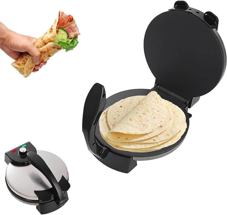 Elektrische Tortilla Maker Chapati Pers Pannekoek Machine Platbrood Bakken Dubbelzijdig Verwarmen 25 cm Zilver